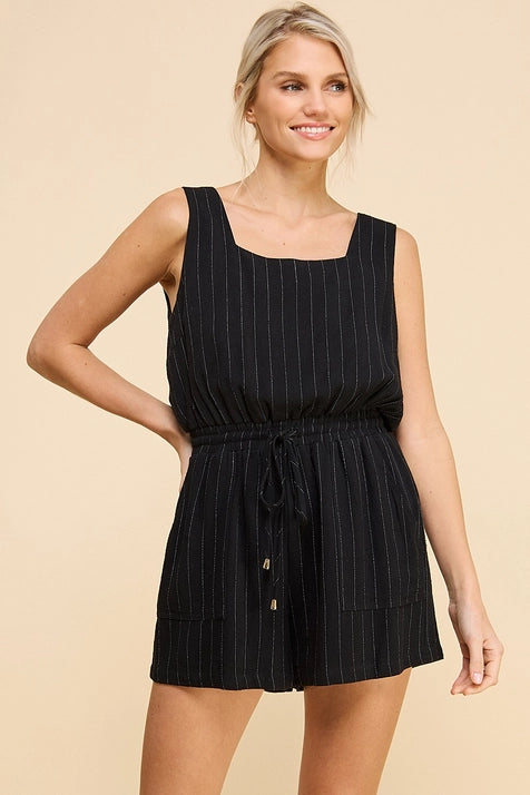 Stripe Linen Square Neck Romper