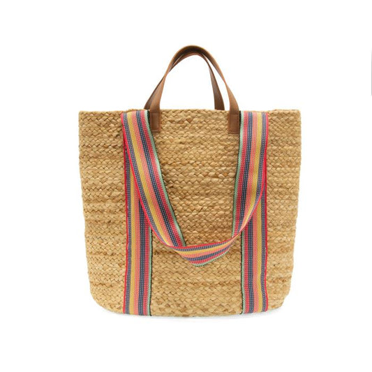 Natural Jute Tote w/ Multicolor Strap